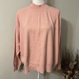 Vtg 90s Bedford Fair Women Pink Salmon Sweater Mock Neck 100% Cotton Sz 3X